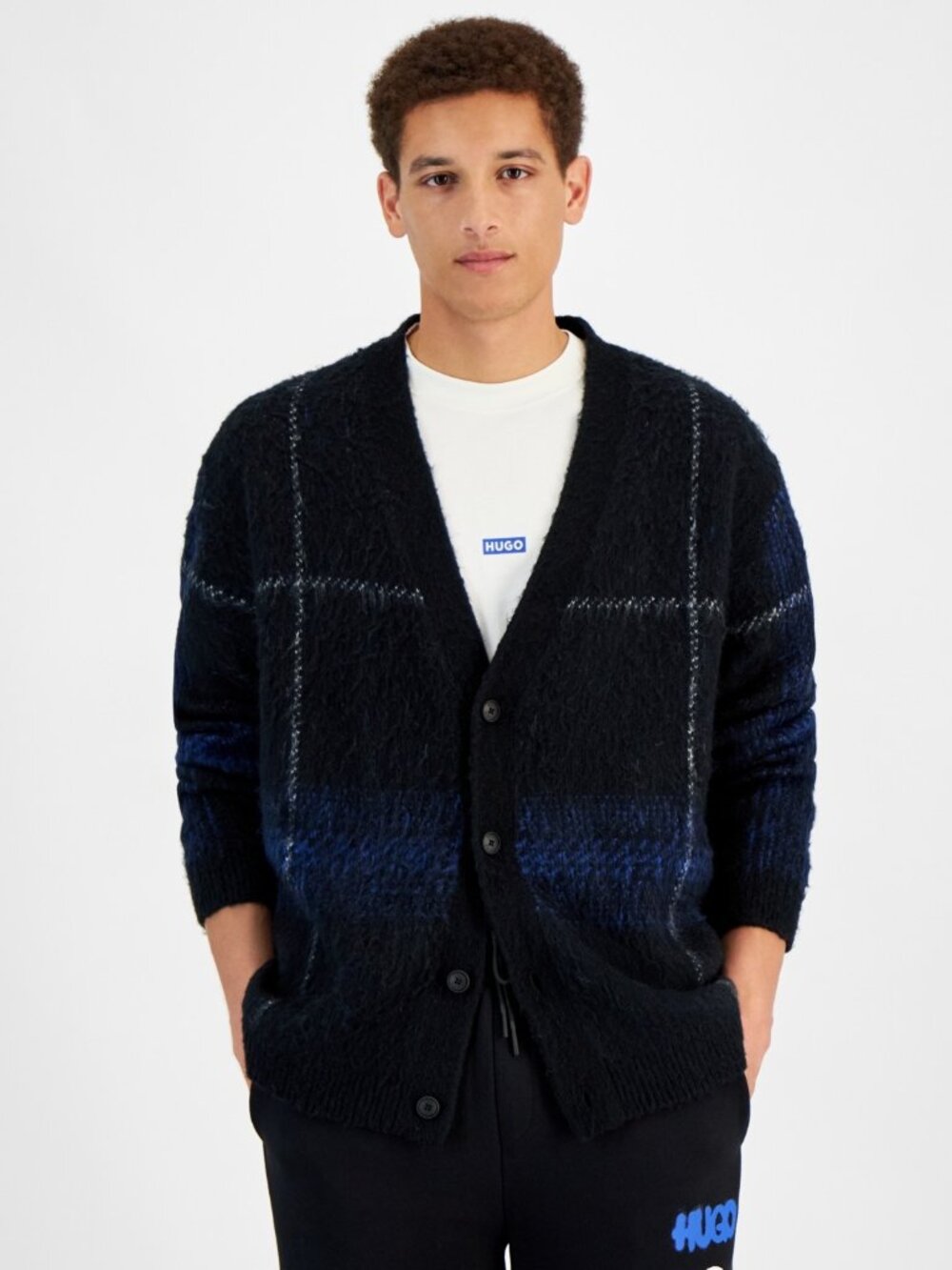 Hugo Boss Men's Soena Plaid Cardigan - Black NWT